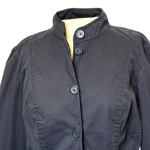 Vintage Talbots Size 6 Black Cotton Blend Mandarin Collar Button Up Jacket - Picture 2 of 6